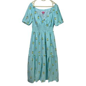 Betsy Johnson Riley Smocked Floral Front Slit Boho Dress Plus Size XXL